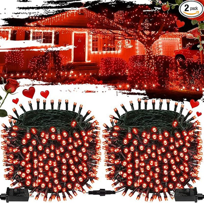 2-Pack Connectable Christmas Lights Outdoor, Total 164FT 400LED Christmas String Lights Waterproof with 8 Modes & Timer, Green Wire Twinkle Lights for Xmas Tree Decorations Outdoor Indoor, Red