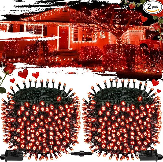 2-Pack Connectable Christmas Lights Outdoor, Total 164FT 400LED Christmas String Lights Waterproof with 8 Modes & Timer, Green Wire Twinkle Lights for Xmas Tree Decorations Outdoor Indoor, Red
