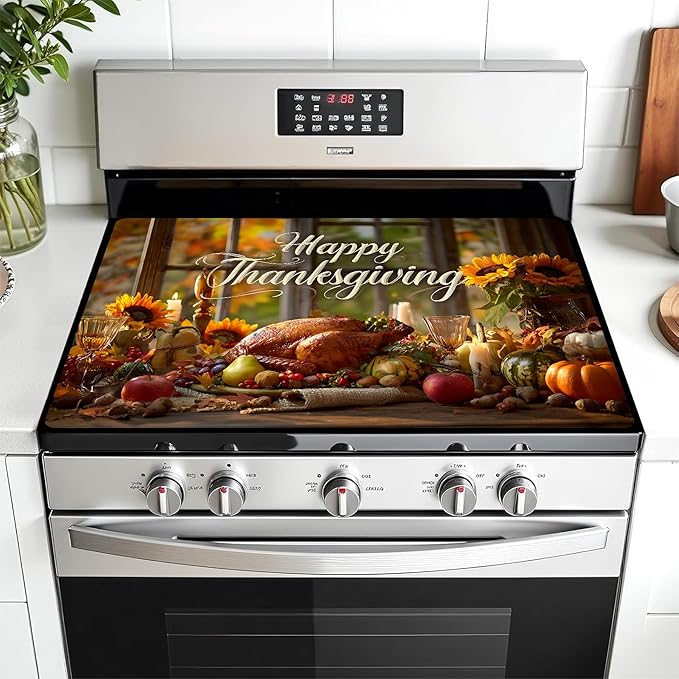 Multi-Design Stove Cover for Glass/Electric Stoves - 3-in-1 Heat-Resistant Protector Mat, Non-Slip Drying Rack 28"x20"