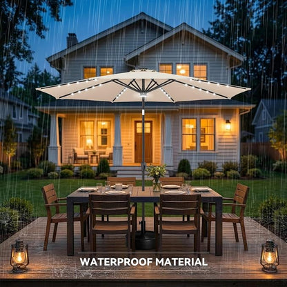 Solar Patio Umbrella with Centre Light, 10 ft Beige | 40 LED Lights, UV Protection, Solar Outdoor Umbrella for Porch, Deck, Pool, Table, Garden, Provides Evening Lighting