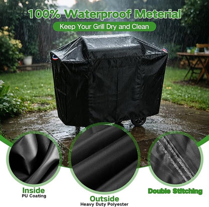 44 Inch Grill Cover for Charcoal Grills with Two Side Tables, Outdoor Waterproof Cover for Master Cook/DNKMOR/Kendane BBQ Charcoal Grill, Weather Protection Accessory- 44x20x40 in