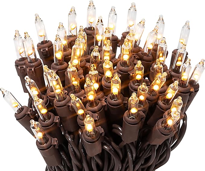 612 Vermont 50 LED Clear Christmas String Lights, Brown Wire Cord | Flicker-Free LED Technology, Warm-White, UL Approved Indoor Outdoor Use, 12.25 Foot Lighted Length, 12.9 Foot Total Length