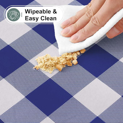 Buffalo Rectangle Picnic Tablecloth, 8 Foot Elastic Fitted Vinyl Table Cloth with Flannel Backing, Waterproof Plaid Table Covers for Dining, Camping, Outdoor (Navy and White, 30" x 96")