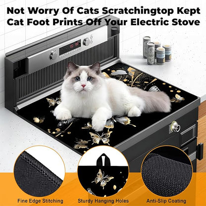 Silicone Glass Stove Top Cover- Mat for Electric Stove Protector with Anti-Slip Rubber Coating Scratch-Resistant XL Dish Drying Mats For Kitchen (Butterfly, 30"L x 21"W)