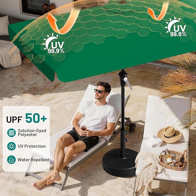 AreShark 6.5 x 10 FT Rectangular Valance Patio Umbrella, Outdoor Umbrella with Tilt and Crank, Market Table Umbrellas W/ 6 Ribs UV Protection for Garden, Deck, Backyard and Pool, Turquoise