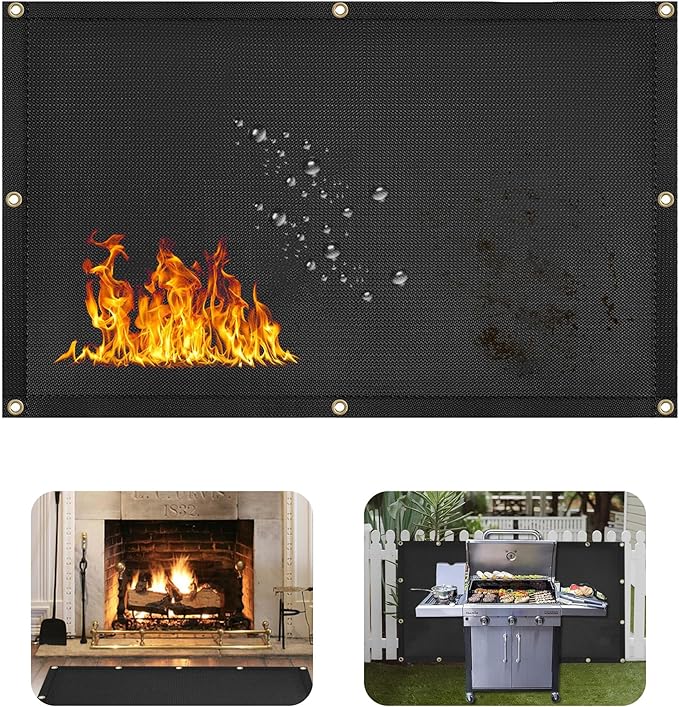 Heat Shield Behind Grill Black Fireproof Cover and Screen Protect Deck Railing from Grill Heat Shield for Wood Stove, 3’x2’ Wall Protector for Fridge Waterproof BBQ Mat UV Resistant Privacy Screen