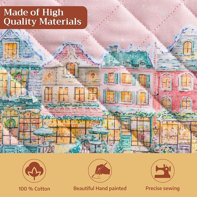 Maison d' Hermine Pot Holders 100% Cotton Potholders (8" x 8", Pack of 1) | Heat Resistant Hot Pads with Loop BBQ Cooking Kitchen Handling Hot Pans Thanksgiving Christmas - Christmas Market - Pink