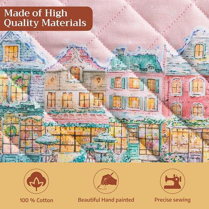 Maison d' Hermine Pot Holders 100% Cotton Potholders (8" x 8", Pack of 1) | Heat Resistant Hot Pads with Loop BBQ Cooking Kitchen Handling Hot Pans Thanksgiving Christmas - Christmas Market - Pink