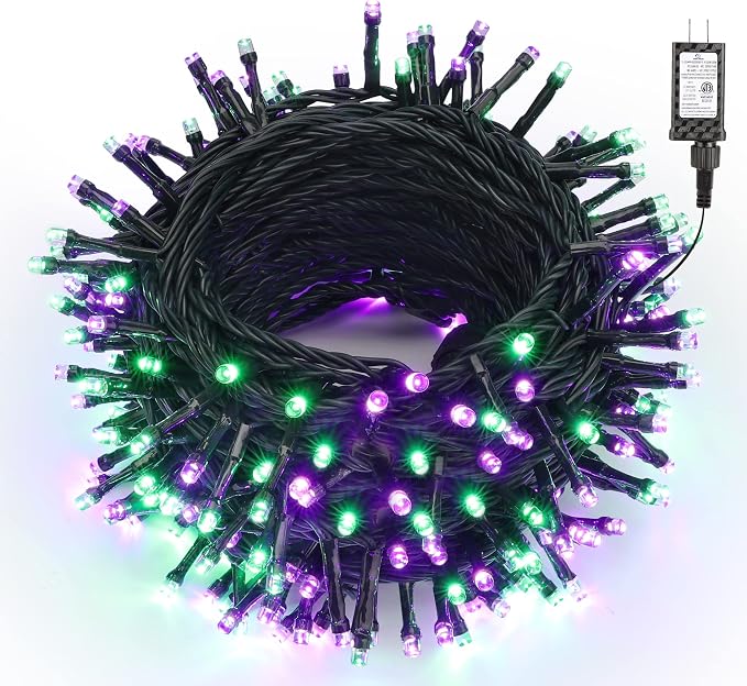 Brizled Outdoor Halloween String Lights Indoor Mini Purple & Green Light | 240 LED 95.14ft; 8 Modes; Connectable; Timer; Waterproof; Plugin Mini Twinkle Fairy Light for Outside Spooky Tree Decoration