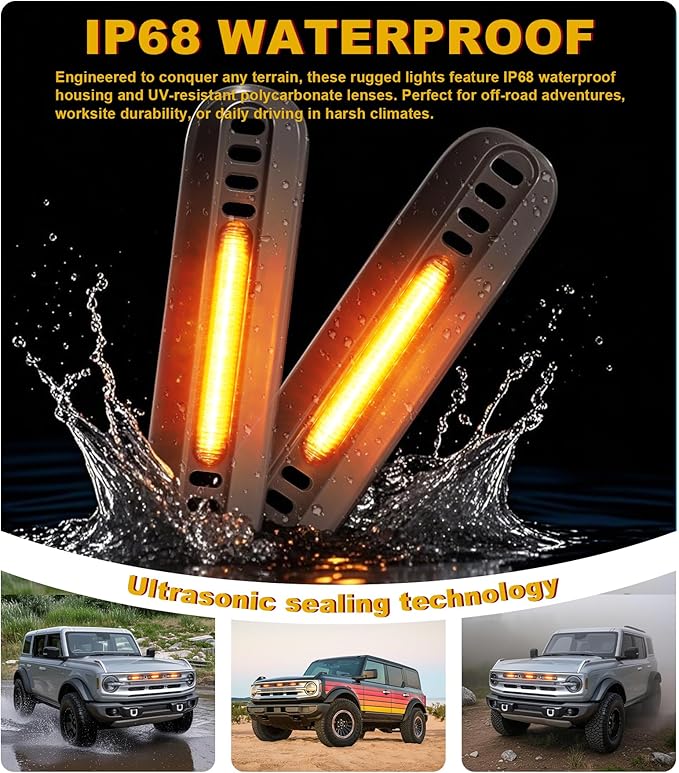 Front Bumper Grill Lights for Ford Bronco 2021-2024 LED Marker Head Light Bar Lamps DRL Insert Accessories, Only Fits Big Bend & Outer Bank 2/4 Door (Amber)