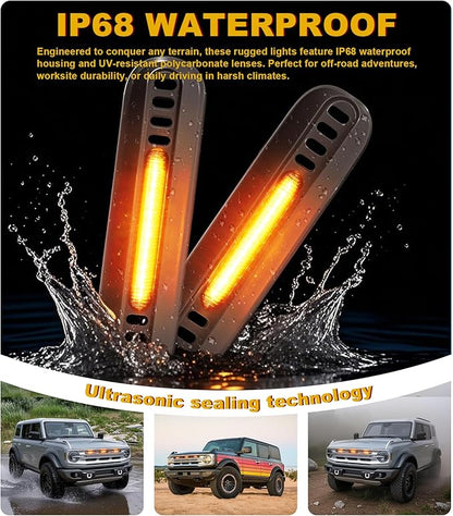 Front Bumper Grill Lights for Ford Bronco 2021-2024 LED Marker Head Light Bar Lamps DRL Insert Accessories, Only Fits Big Bend & Outer Bank 2/4 Door (Amber)