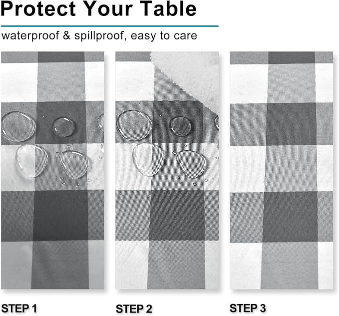 Hiasan Checkered Tablecloth Rectangle - Satin Resistant, Waterproof and Washable Gingham Table Cloth for 6 Foot Table, 60 x 84 Inch, Grey and White
