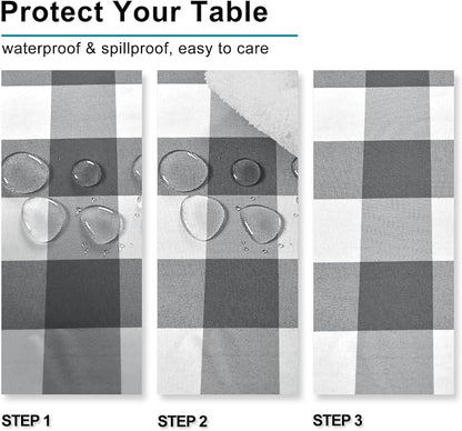 Hiasan Checkered Tablecloth Rectangle - Satin Resistant, Waterproof and Washable Gingham Table Cloth for 6 Foot Table, 60 x 84 Inch, Grey and White