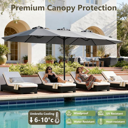 15FT Patio Umbrella, Double-Sided Outdoor Umbrella with base included, Large Standing Umbrella with Crank Handle & Ventilation, Rectangular patio umbrella for Pool, Backyard, Deck, Lawn & Beach