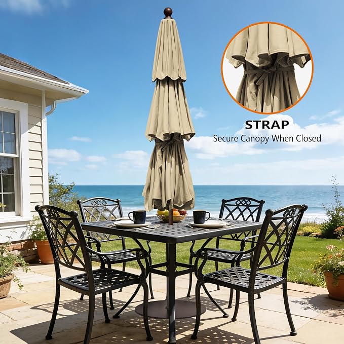 EliteShade USA 10-Year-Non-Fading 10ft 3-Tier Market Patio Umbrella, Commercial Grade Outdoor Table Umbrella with Crank Open, Windproof & UPF 50+ UV Protection, Heavy Duty Ventilation for Garden, Deck, Pool, Backyard, Beach & Bistro, No Tilt, Sand