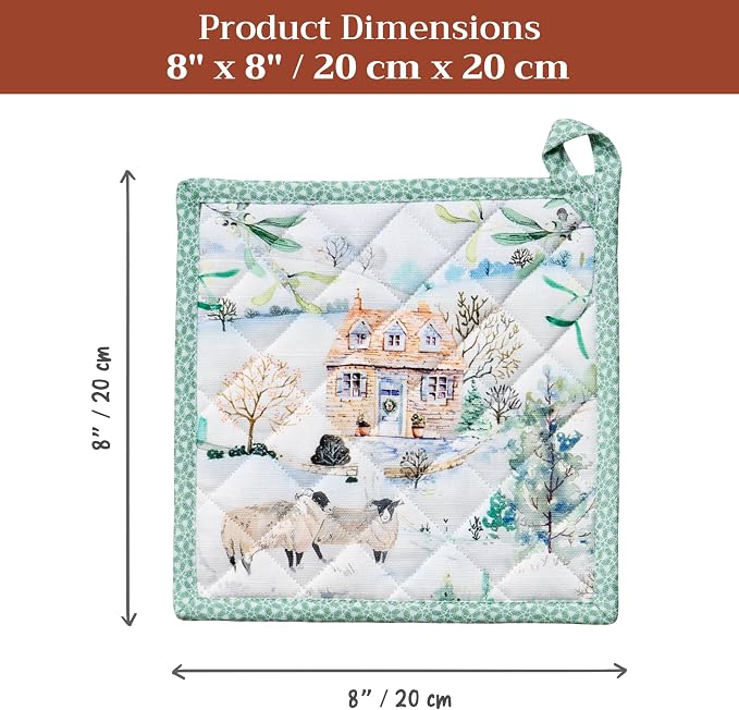 Maison d' Hermine Pot Holders 100% Cotton Potholders (8" x 8", Pack of 1) | Heat Resistant Hot Pads with Loop BBQ Cooking Baking Hotel Kitchen Handling Hot Pans Thanksgiving Christmas - Snowy World