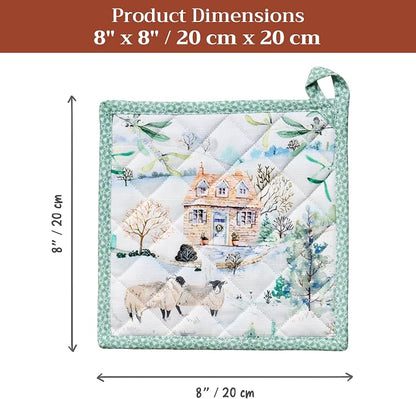 Maison d' Hermine Pot Holders 100% Cotton Potholders (8" x 8", Pack of 1) | Heat Resistant Hot Pads with Loop BBQ Cooking Baking Hotel Kitchen Handling Hot Pans Thanksgiving Christmas - Snowy World