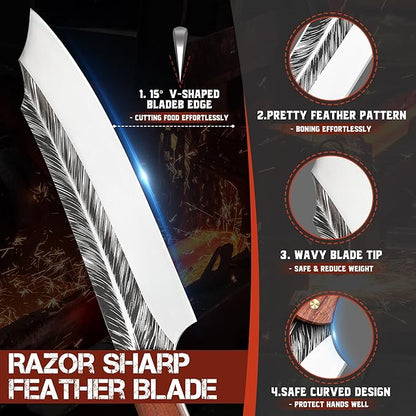 ROCOCO Feather Viking Boning Knife - Butcher Meat Cleaver Birthday Father Mother Christmas Gift Men 8.6"