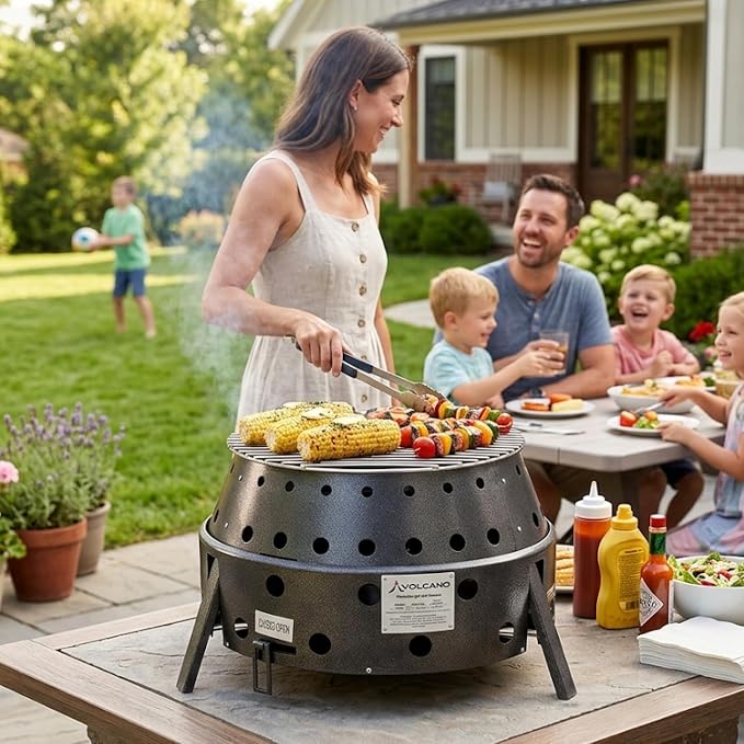 Volcano Tri-Fuel Collapsible Portable Grill & Stove with Lid–Propane, Charcoal &Wood, 19,500 BTU Burner,Heat-Safe Footprint,13"Cooking Surface, Carry Bag for Camping, Tailgating&Emergency Preparedness