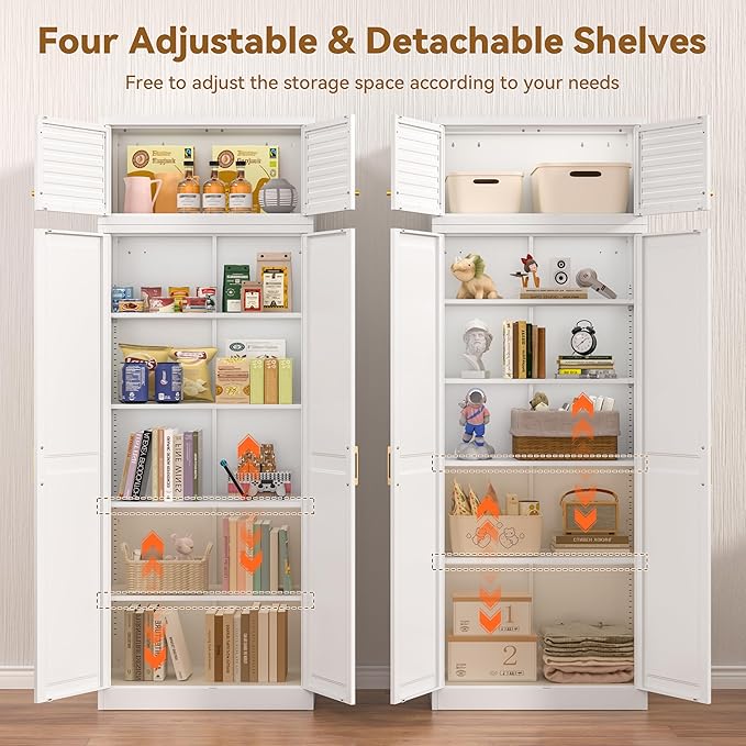 Polup Kitchen Pantry Cabinet, 86 Inch Tall Metal Storage Cabinet, Metal Pantry cabinets with Doors and Shelves, White Storage Cabinets for Living, Dining, Office, Bathroom, Garage, Assembly Required