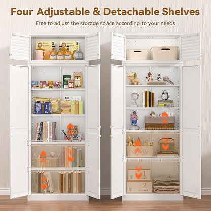Polup Kitchen Pantry Cabinet, 86 Inch Tall Metal Storage Cabinet, Metal Pantry cabinets with Doors and Shelves, White Storage Cabinets for Living, Dining, Office, Bathroom, Garage, Assembly Required