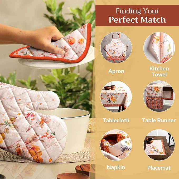 Maison d' Hermine Pot Holders 100% Cotton Potholders (8" x 8", Pack of 2) | Heat Resistant Hot Pads with Loop BBQ Cooking Baking Hotel Kitchen Handling Hot Pans Thanksgiving Christmas - Kelim - Prairie
