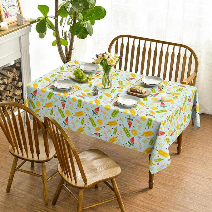 Horaldaily Summer Tablecloth 60 x 120 Inch Rectangular Tropical Popsicle | Blue Ice Cream Orange Sunshine White Seasonal Washable Table Cover for Party Picnic Dinner Decor