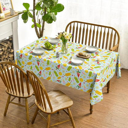 Horaldaily Summer Tablecloth 60 x 120 Inch Rectangular Tropical Popsicle | Blue Ice Cream Orange Sunshine White Seasonal Washable Table Cover for Party Picnic Dinner Decor