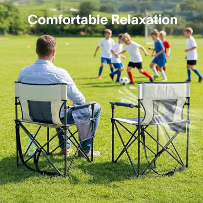 Alvantor 2PC Heavy Duty Folding Camping Chair, 300LBS Support Portable Outdoor Chair for Adults Big & Tall, Breathable Mesh, Wide Seat, Sturdy Armrests with Storage Pocket for Camping, Sports Events