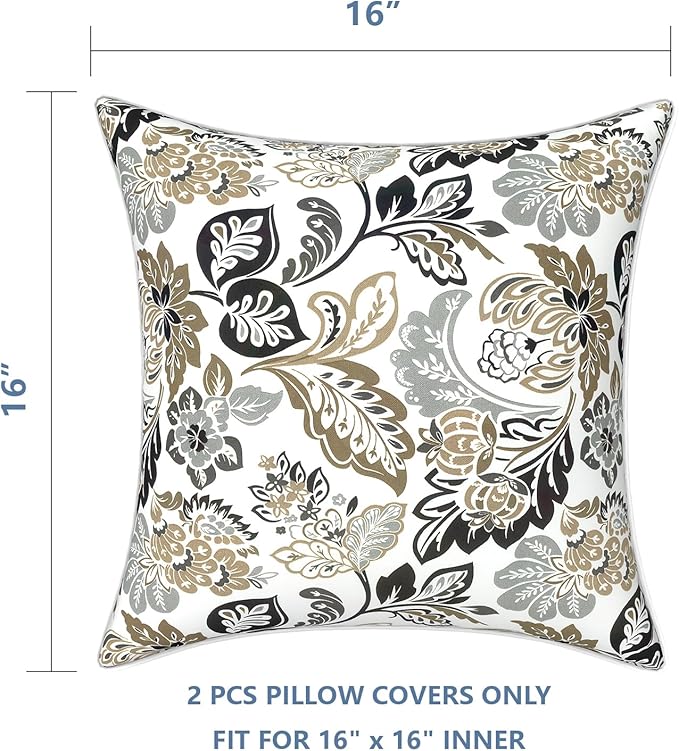LVTXIII Outdoor Pillow Covers Set of 2, Patio Waterproof Throw Pillow Cases Fade Resistant Accent Pillow Covers for Spring Summer Garden Decoration, 16x16 Inch, Dailey Tan