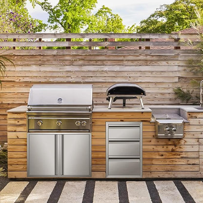 Outdoor Kitchen Drawer 14 x 21 x 23 inch Flush Mount BBQ Triple Layer Drawer, Durable Stainless Steel Kitchen Drawer Outdoor Kitchen Access Drawer for BBQ Island Patio