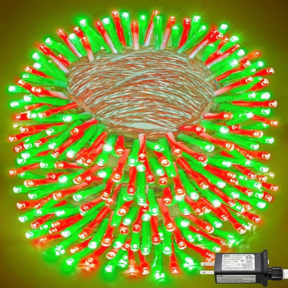 165FT 500 LED Outdoor String Lights, Plug in Christmas Lights Indoor Waterproof, 8 Modes Twinkle Fairy Lights for Outside Xmas Tree Patio Garden Holiday Decorations, Red and Green