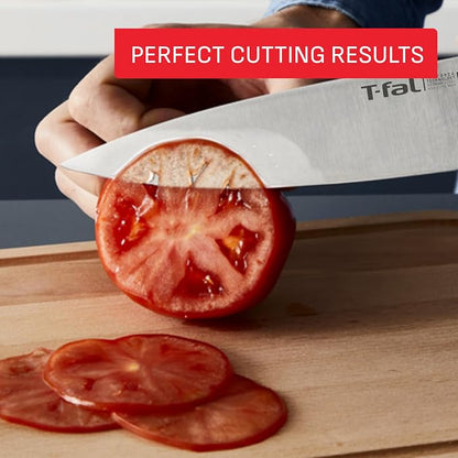T-fal Ice Force 11-Piece German Stainless Steel Kitchen Knife Block Set | X50CrMoV15 steel, 26-degree cutting edge, Ice hardening to -250F, Ergonomic handle with finger guard, Includes steak knives