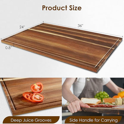Sentsu Acacia Wood Cutting Board 36 x 24, Extra Large Wood Cutting Board for Kitchen, Butcher Block Cutting Board with Juice Groove and Handles, Stove Top Cover and Large Charcuterie Board