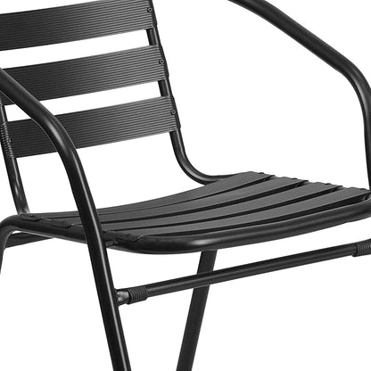 Flash Furniture 5-Piece Patio Dining Set with 31.5" Square Glass Metal Table and 4 Stackable Slat Back Chairs, Indoor/Outdoor Bistro Set, Black