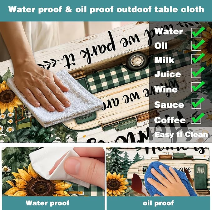 Picnic Table Cover with Bench Covers Camping Essentials Green Checkered RV Forest Sunflower Wooden Outdoor Table Covers with Elastic Waterproof Camping Tablecloth for Indoor & Outdoor 3 PCS 30x72 Inch