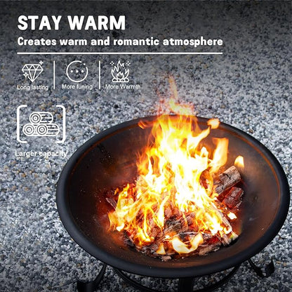 Panovue 22 in Firepit for Outside Outdoor Small Fire Pit,Durable Firepit with Mesh Lid,Log Grate,and Fire Poker,Fire Pit for Outside Backyard.Deck.Camping and Picnic