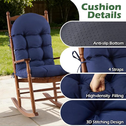 Rocking Chair Cushions, Indoor/Outdoor Adirondack Chair Cushion, Waterproof and Fade-Resistant Rocking Chairs Pads, Non-Slip Tufted High Back Patio Chairs Cushion with Ties, 44x19x4 Inch, Navy Blue