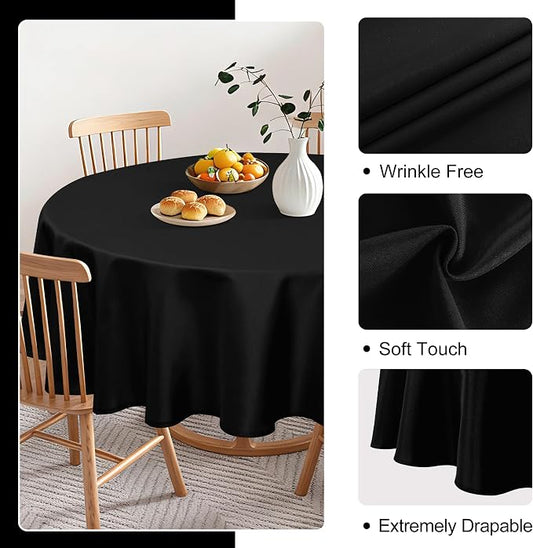 DWCN Round Tablecloth 60 Inch - Waterproof & Stain Resistant Spillproof Washable Polyester Fabric for Dining Room Kitchen, Dining, Party, Weddings and Restaurants, Black