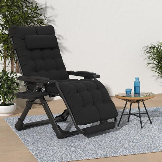 Slendor Oversized Zero Gravity Chairs XL, 29in Padded Recliner Chair, Black | Reclining Lounge Chair, Folding Anti Gravity Chairs w/Aluminum Alloy Lock,Headrest,Cup Holder, Support 440lbs,for Lawn Patio