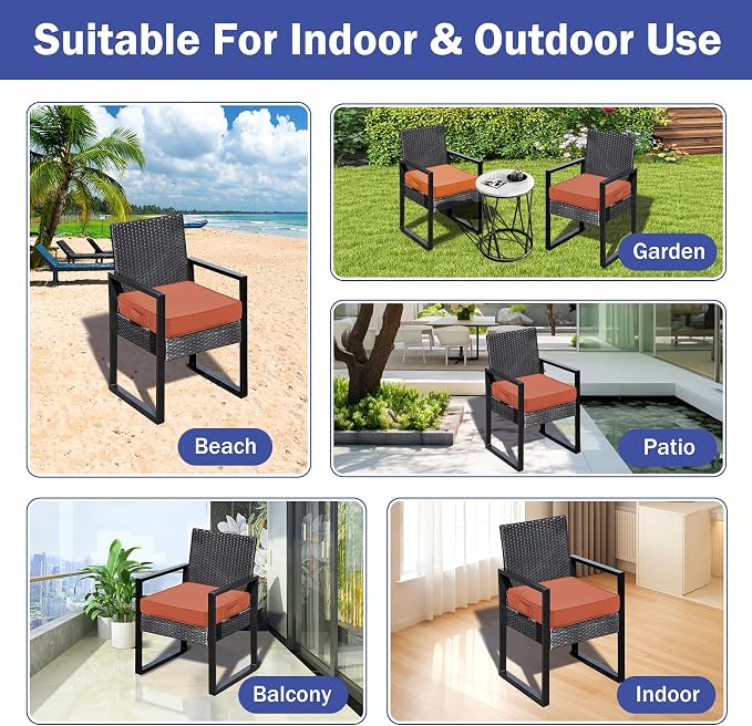 IASEAHK Patio Chair Cushions, 19" x 19" x 3" Outdoor Chair Cushions Set of 4, Waterproof Outdoor Cushions for Patio Furniture, Outdoors Seat Cushions with Handle and Ties, Spice