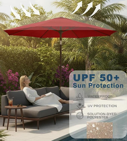 9FT Auto-Tilt Patio Umbrella|Outdoor Market Table Umbrella with 8 Fiberglass Ribs for Pool,Deck&Backyard
