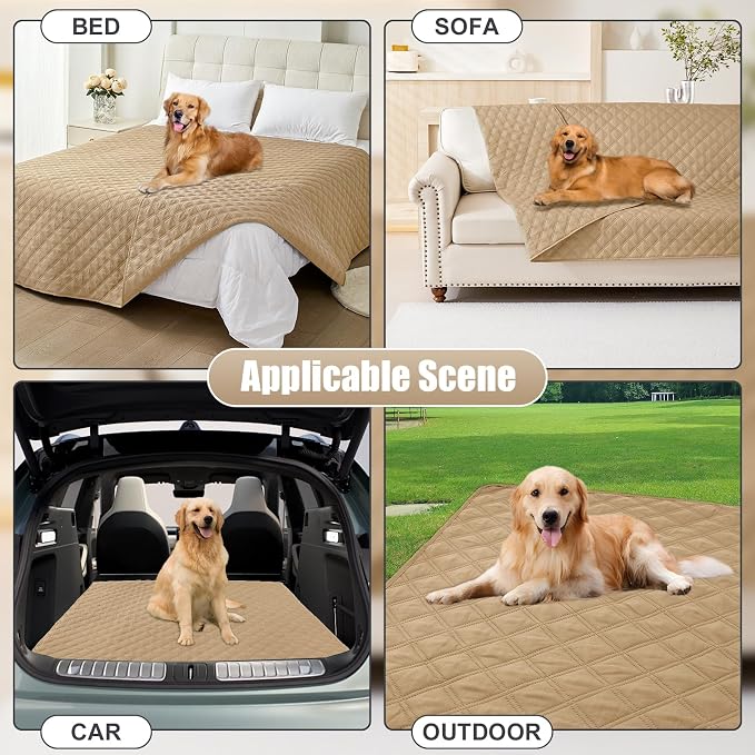 Smiry Waterproof Reversible Pet Couch Covers for Dogs | Pet Friendly, Soft Fabric, Washable Sofa Furniture Protector for Dogs Cat Kids, Checkered (30"x70", Camel/Camel)