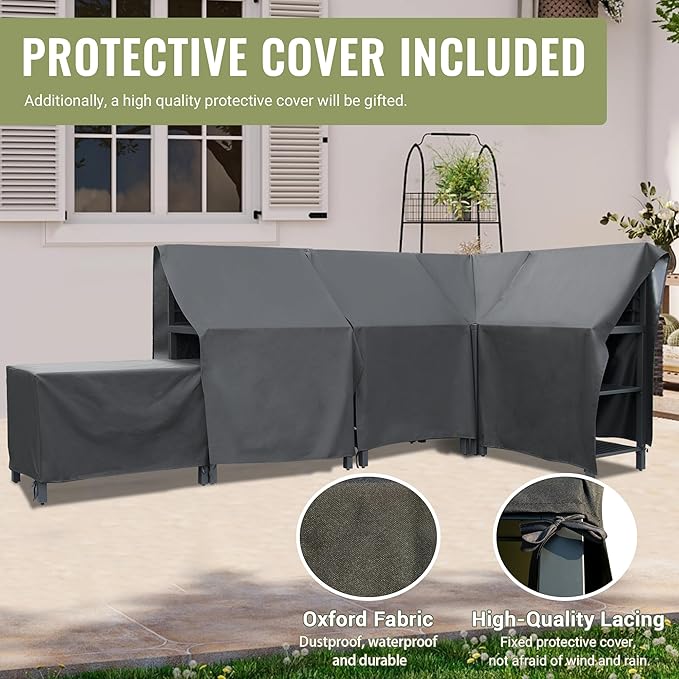 Domi Outdoor Kitchen Island, 5-Piece Modular Kitchens Counter with Whole Aluminum Finish & Shelf & Wall Hanging & Countertop & Sink & Storage Box & Cover, Kitchen Series for Deck Patio, Dark Gray