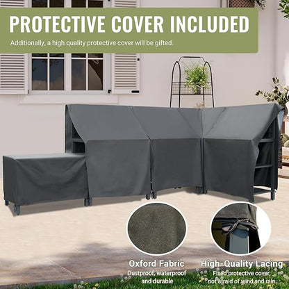 Domi Outdoor Kitchen Island, 5-Piece Modular Kitchens Counter with Whole Aluminum Finish & Shelf & Wall Hanging & Countertop & Sink & Storage Box & Cover, Kitchen Series for Deck Patio, Dark Gray