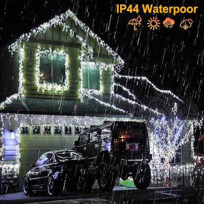 132ft Icicle Lights for Outside, 1280 LED White Christmas Lights Outdoor with 240 Twinkle Drops, 8 Modes Plug in Waterproof Timer Memory for Tree Wedding Party House Patio Eave Yard Holiday Decoration