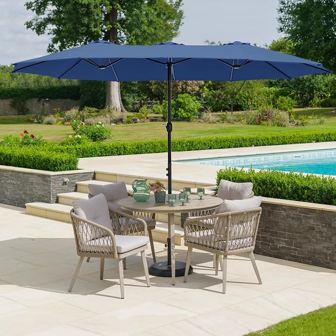 HERA'S PALACE 15ft Patio Umbrella, Base Included, Rectangular, Haze Blue | outdoor, table, large, 15, rectangle, double, pool, stand, clearance, outside, triple, shade, sun