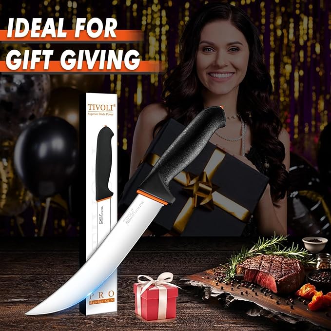 TIVOLI Slicing Knife 8 Inch - Brisket Knife with Ergonomic Non-Slip Softgrip & German Stainless Steel Razor Sharp Blade for Meat Cutting,Slicing - Gift for Men Women