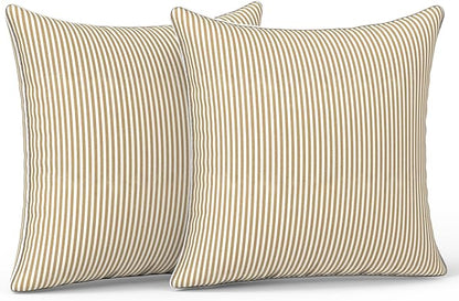 LVTXIII Outdoor/Indoor Throw Pillows, Decorative Patio Accent Pillows, Fluffy Water Repellent Garden Cushions for Home Patio Coach Sofa Use, 20×20 Inch, Pack of 2, Strip Beige