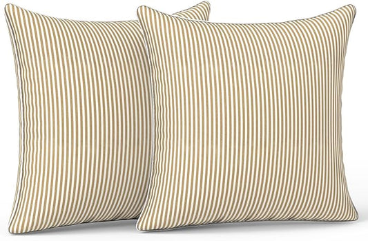 LVTXIII Outdoor/Indoor Throw Pillows, Decorative Patio Accent Pillows, Fluffy Water Repellent Garden Cushions for Home Patio Coach Sofa Use, 20×20 Inch, Pack of 2, Strip Beige